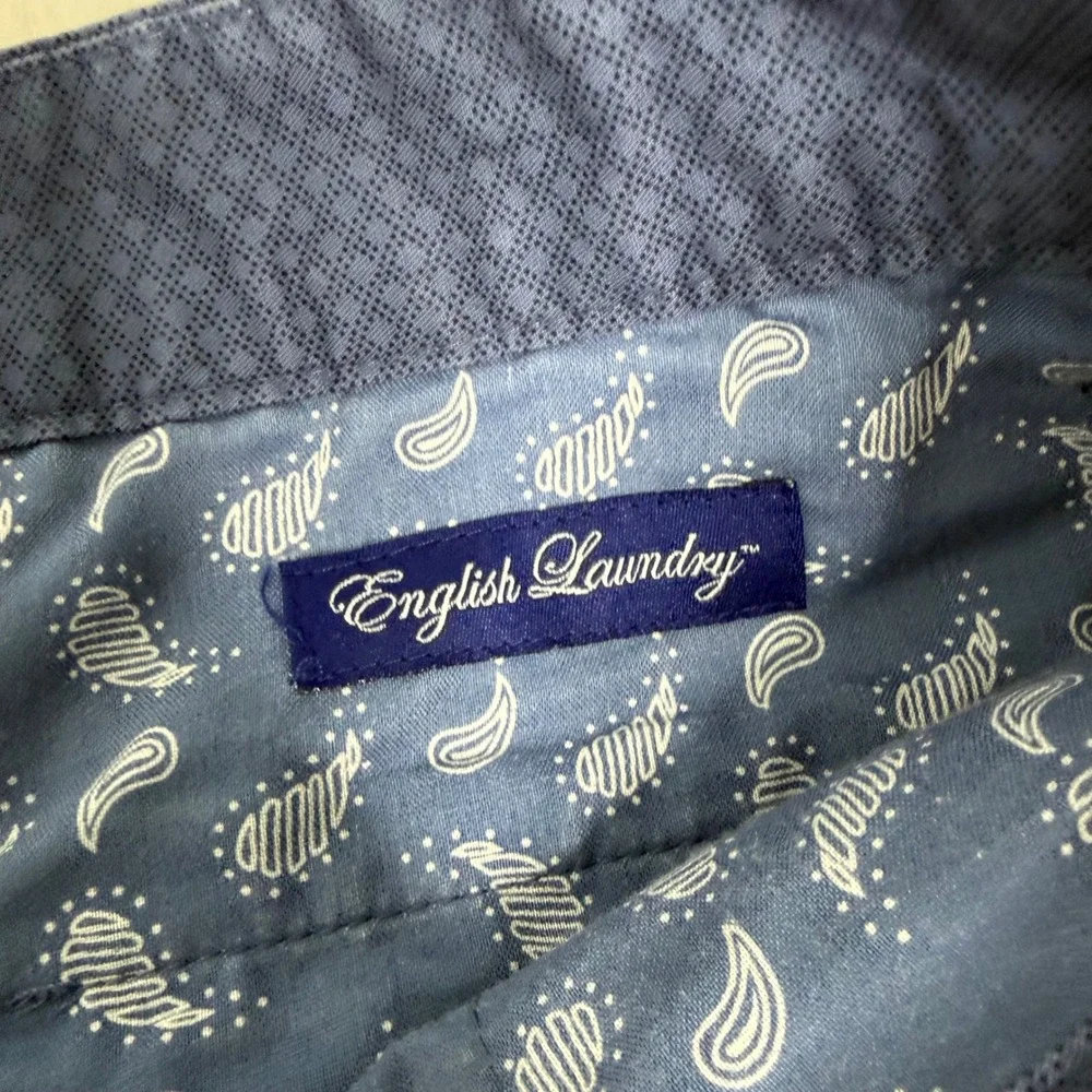 English Laundry Mens Navy Blue Geometric Micro Print Cotton Chino Shorts 32W